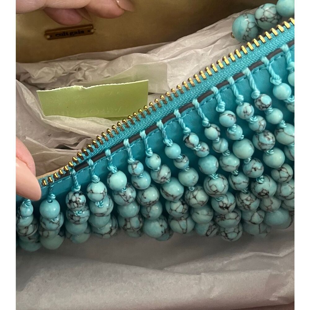 Cult Gaia Turquoise Beaded Shoulder Bag Marble Bead Mini Clutch Purse w/ Dust Ba - Picture 8 of 12